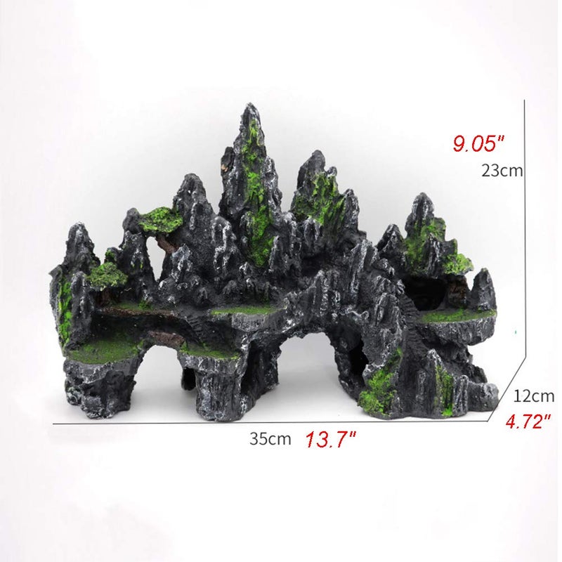 PakyKai Large Fish Tank Decorations, Mountain View Aquarium Ornament with Tree House Cave Bridge Artificial Plastic Plants Aquarium Decorations - Image 5